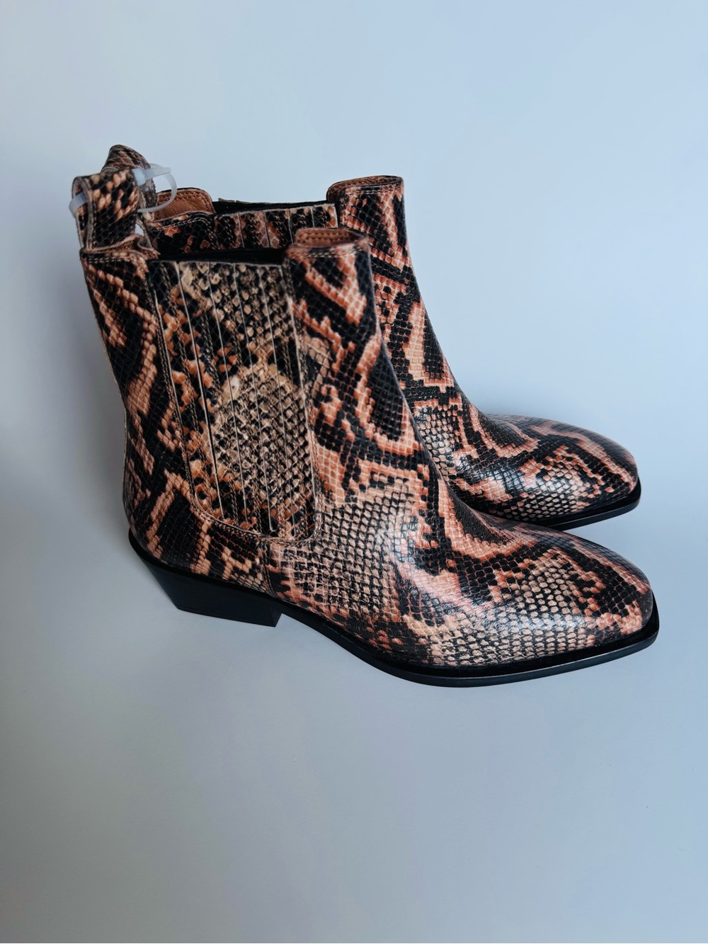 Seychelles Snake-Print Ankle Booties in Brown and Black